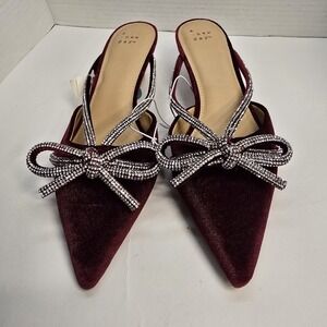 Gwen Rhinestone Bow Kitten Heels A New‎ Day Womens Size 8 Formal Velvet Burgundy